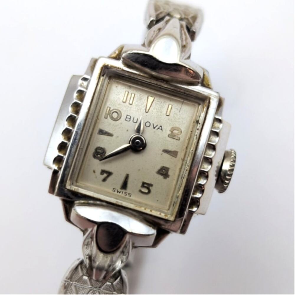 Vtg 1950s Bulova L7 Ladies Wind Watch 10k Rolled Gold Plate Bezel Silver Works